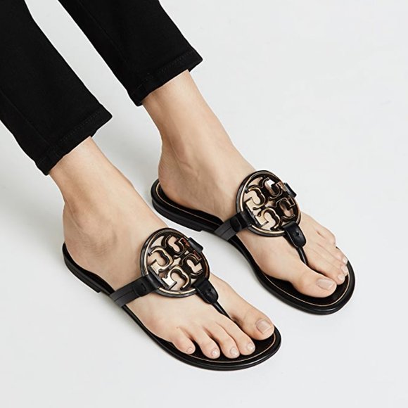 NIB Tory Burch Metal Miller Leather Thong Sandal BLACK 7 7.5 8 8.5 9 9.5 AUTHNT - Picture 3 of 16